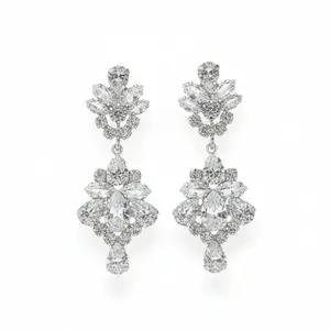 CZ Statement Bridal Earrings – Large Crystal Cluster Drop Earrings for Weddings & Glam
