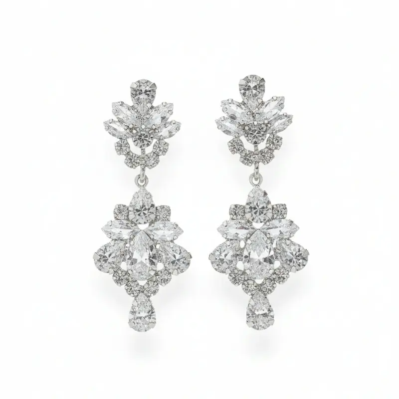 CZ Statement Bridal Earrings – Large Crystal Cluster Drop Earrings for Weddings & Glam