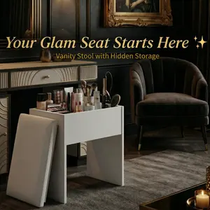 Vanity Stool with Hidden Storage – Cushioned Makeup Seat for Bedroom, Dorm & Small Spaces