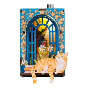 ETKVR RFM06 Encounter a kitten Street Corner Mini House Fridge Magnet DIY Cute Handmade Puzzle Building Block Assembly Model Toy Self-Adhesive Magnetic