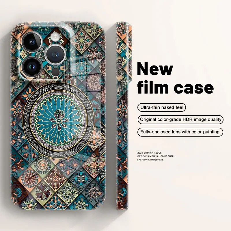 For iphone phillip blue lotus totem full package non-slip folding stand phone case