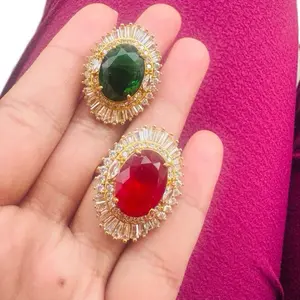 Gold plated fully stone work adjustable ring for women