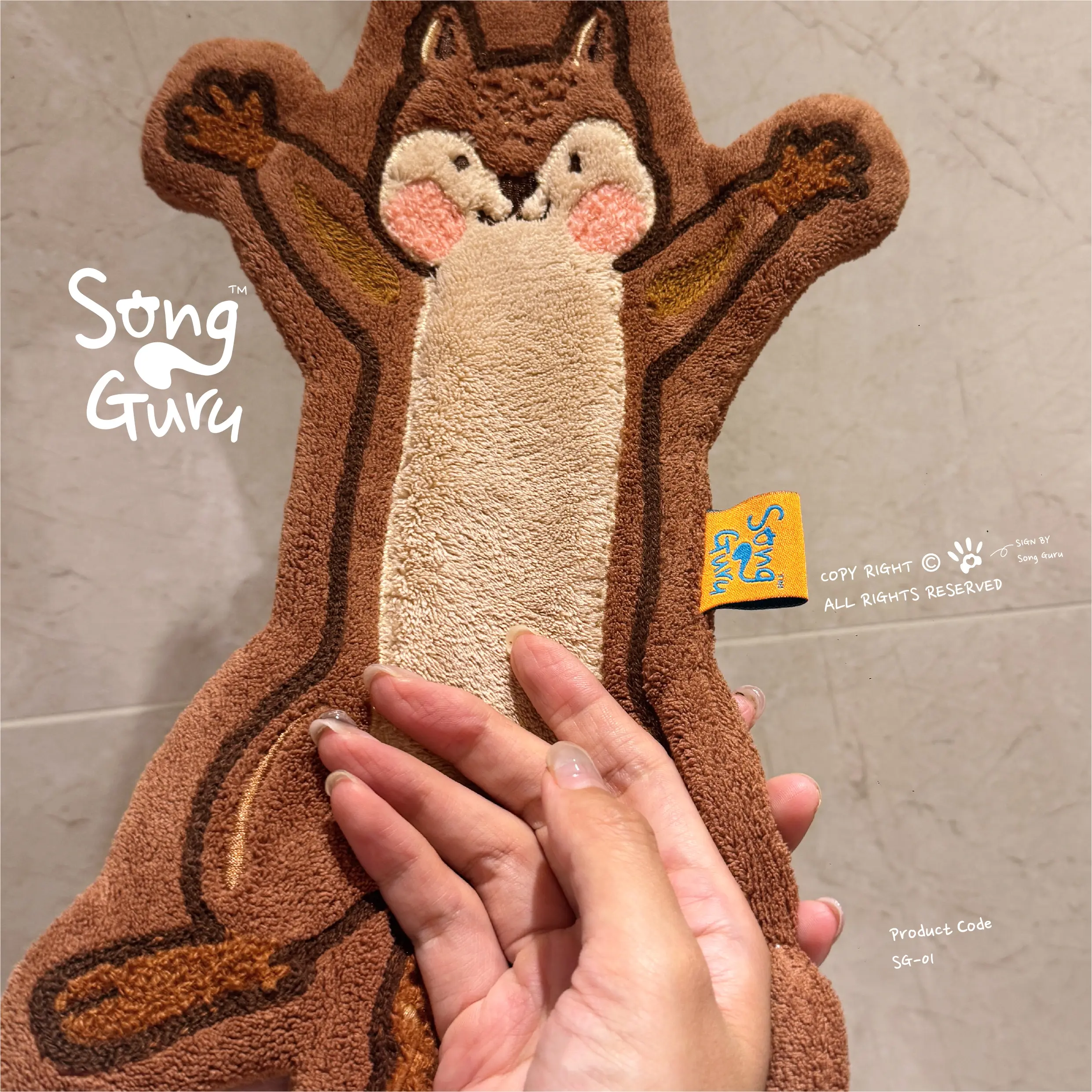 Song Guru Original IP Cute Squirrel Coral Fleece Hand Towel Soft Absorbent for Kitchen Bathroom & Restroom