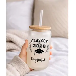 Matcha  16 oz frosted glass with bamboo lid and straw