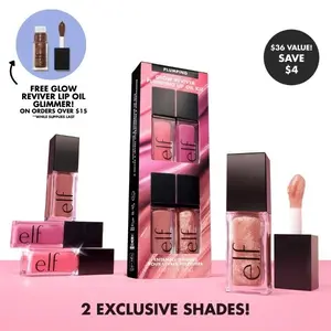 e.l.f. Glow Reviver Plumping Lip Oil Kit, 4 Shades with 2 Exclusive Colors for Ultra-Glossy Plumping Effect & Fresh Minty Scent 7.6mL
