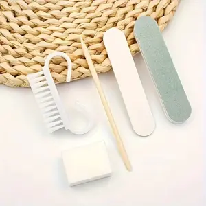 5-Piece Nail File and Cuticle Stick Set, Includes Dual-Sided Nail File, Wooden Scissors, Cleaning Tool, Clipper, Brush, Packaging Bag