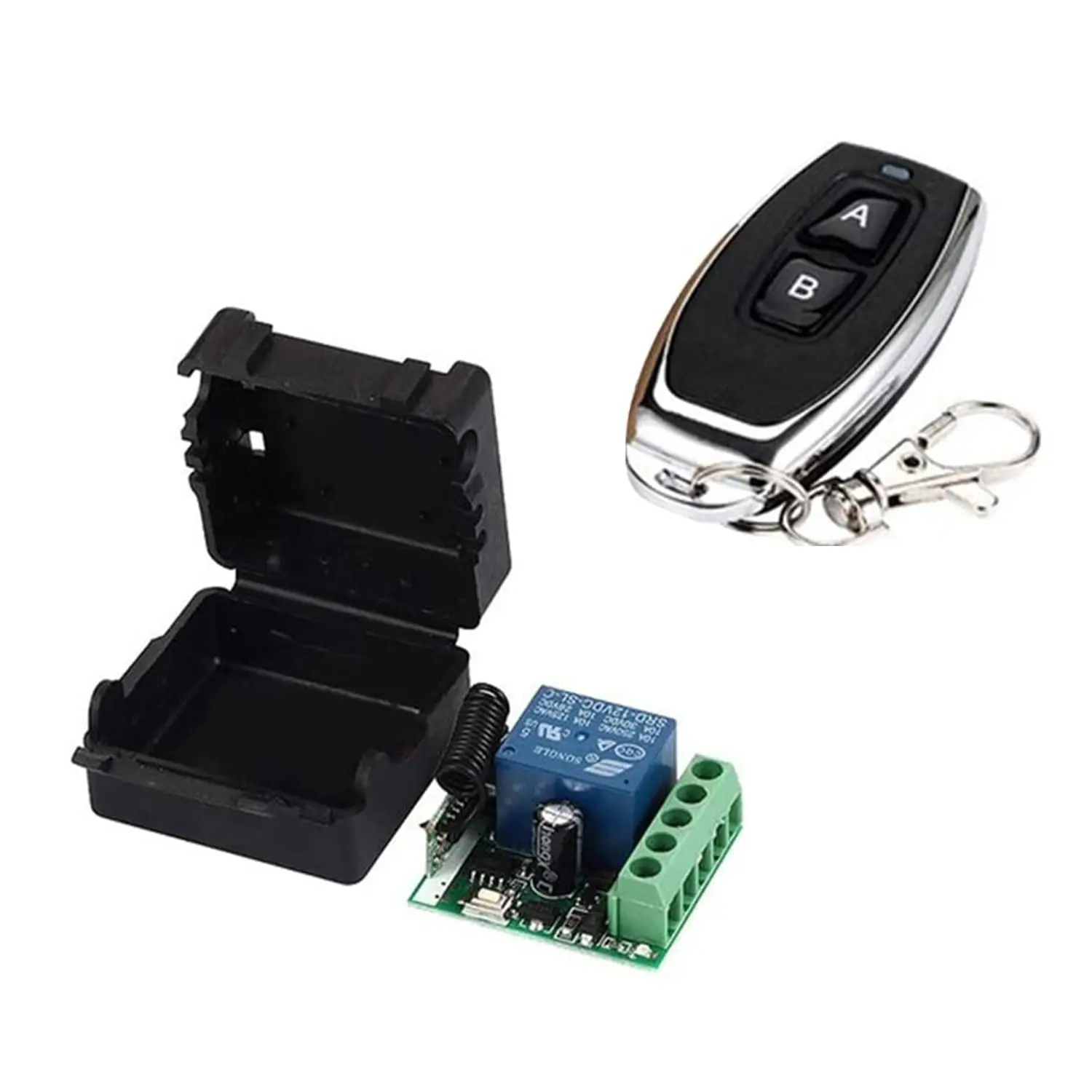 10A 3-Terminal RF Remote Relay - 12V High Reception Sensitivity Smart Home/Automobile Product with 1 Transmitter, 433MHz EV1527 Learning Code, 4 Operating Modes