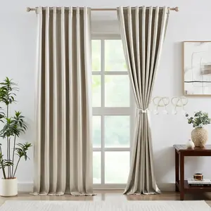 Tan Blackout Curtains Jacquard 85% Room Darkening  Tab Rod Pocket Window Curtains for Bedroom Living Room 84 inches Thermal Insulated Taupe Drapes with Tiebacks 2 Panels 37" Wx84 L
