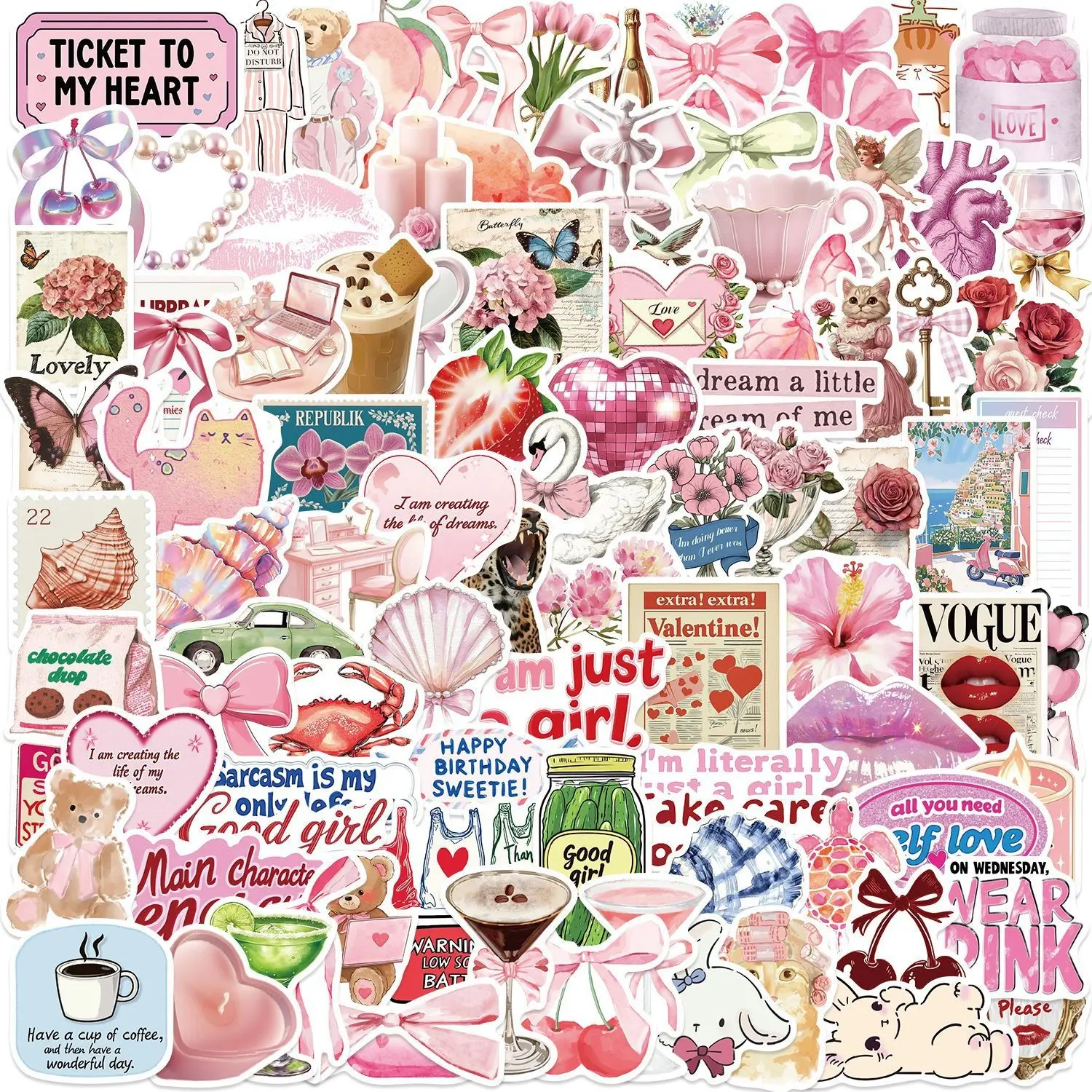 200 Cartoon Inspirational Aesthetic Girl Graffiti Decorative Stickers, Sticker Set, Decorative Decal, Stickers For Scrapbooking, Waterproof Luggage Guitar Stickers, Printed Design, No Ca Prop 65