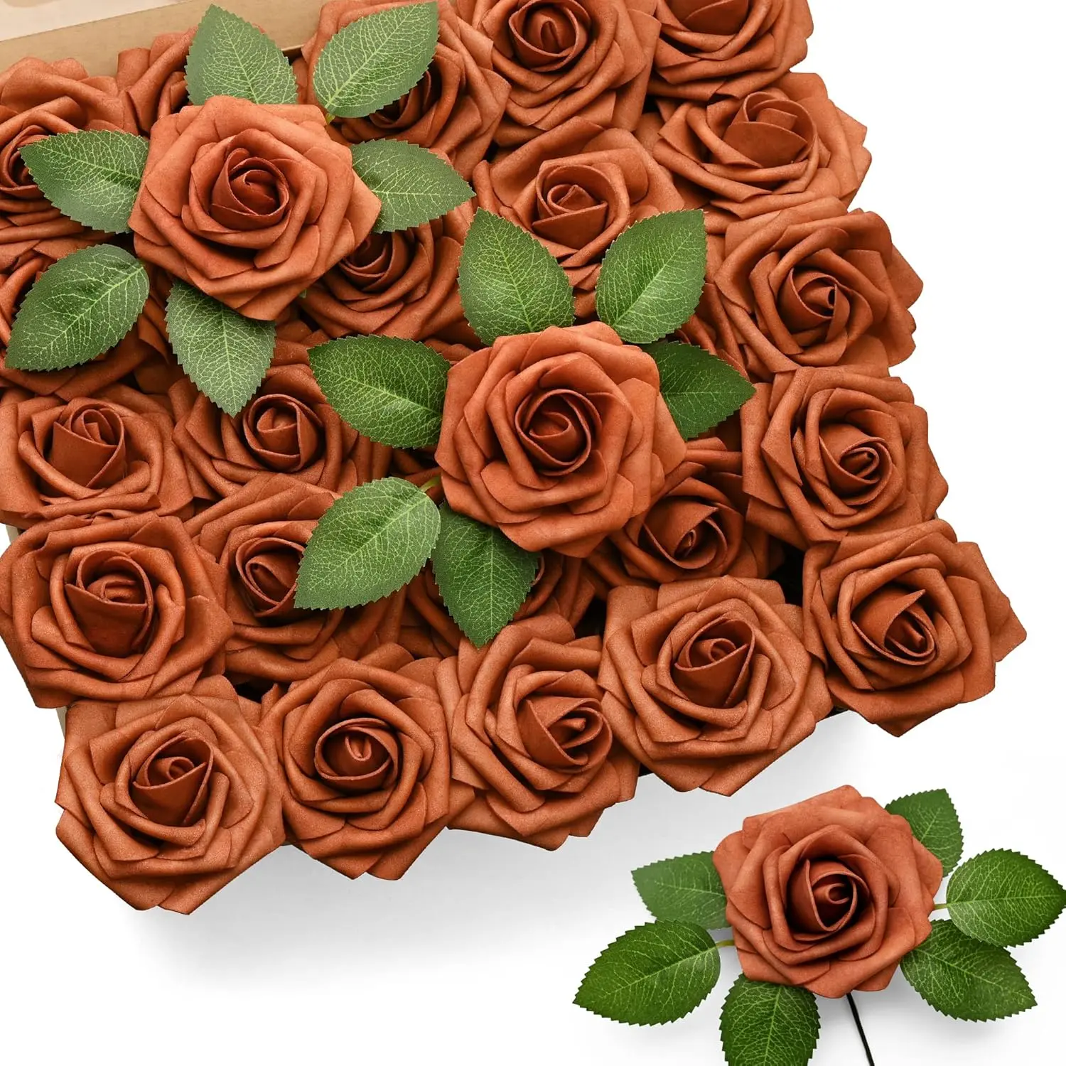 25Pcs Burnt Orange Real-Touch Foam Roses with Stems - 3" Heads, Rust Terracotta Floral Decor for Wedding Bouquets, Centerpieces, Gift-Worthy Home Supplies, 25Pcs Foam Roses, Decorative