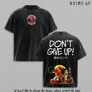 Kamogawa Boxing Gym Boxing Anime T-Shirt – Vintage Washed Ippo Inspired Tee, Don’t Give Up Fighter Graphic Shirt, Oversized Soft Cotton Streetwear, Unisex Casual Apparel ZOQ