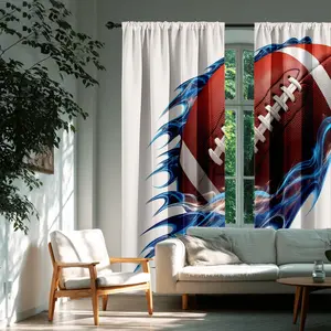 2pcs Background Blue Flame Football Curtains, High Light Blocking Durable Fabric, Home Decor for Living Room & Bedroom, Window Curtain, Home Decoration Curtain