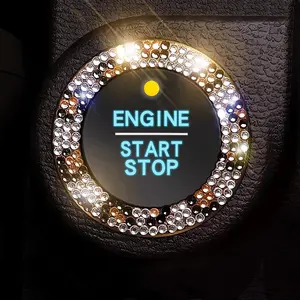 3 Circles of 160 Rhinestones Bling Car Push Start Button Cover Accessories for Women - Emblem Sticker Decoration Ring & Knob