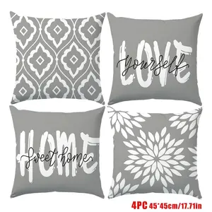 Geometric Pattern Text Decorative Pillowcases Set of 4, Hidden Zipper, Easy to Clean, Suitable for Bedroom Living Room Sofa Car Home Decoration