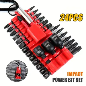 24pcs Magnetic Batch Head Impact Electric Screwdriver Bit Set | 3 Types S2 Head Bit, Anti-slip Waterproof, Hex Shank, Metal Material Durable Reliable