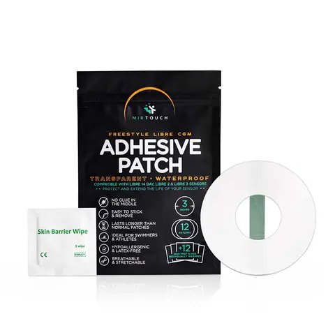 Transparent Waterproof CGM Sensor Patches for Freestyle Libre 1, 2, 3 - No Glue in Center - 12 Freestyle Libre Adhesive Patches with 12 Skin Prep Wipes - Hypoallergenic Glucose Monitor Patch Set