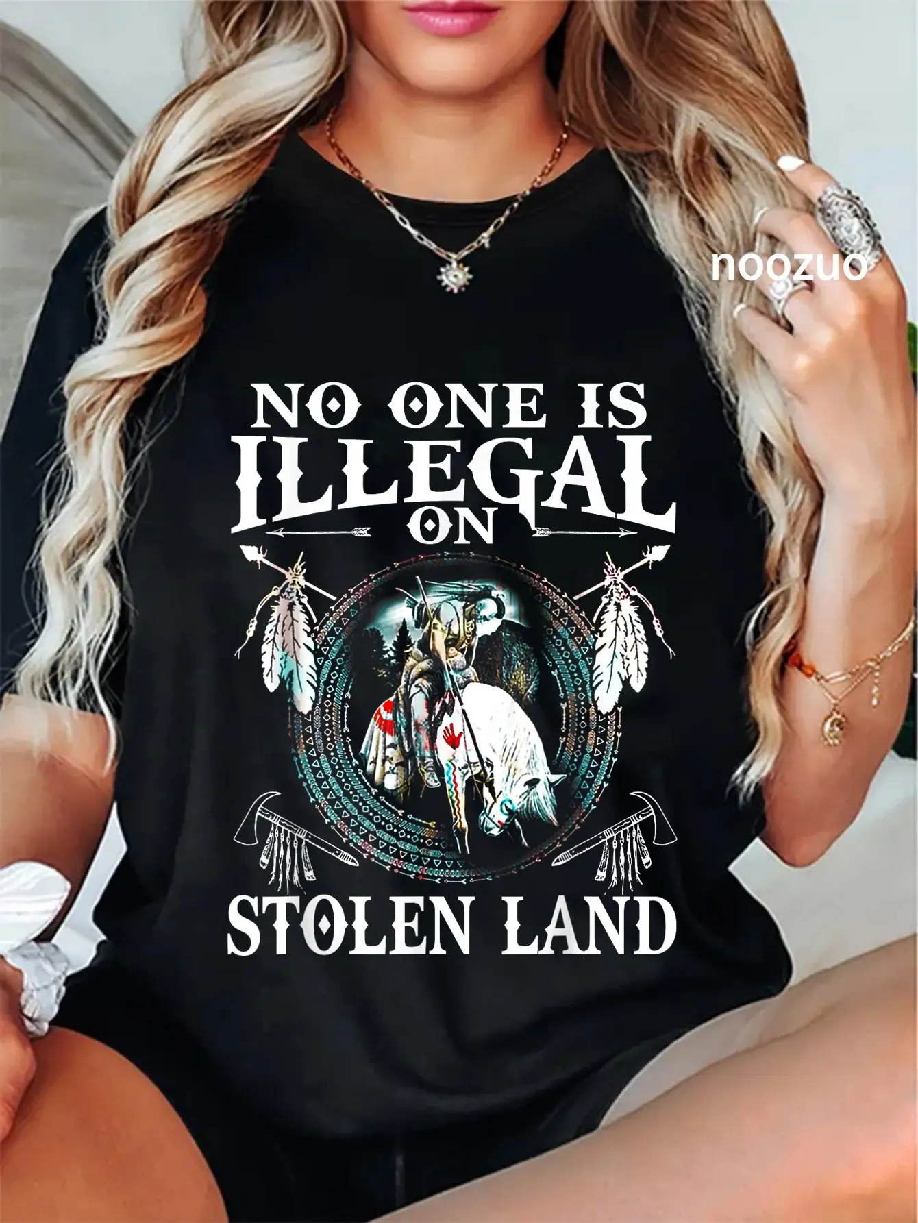 100% Cotton No One Is Illegal on Stolen Land Gifts Native Americans T-Shirt