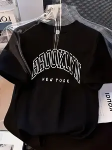 Women's Crew Neck Short Sleeve Tee Brooklyn New York Varsity Retro Vintage Minimalist Trendy Y2K Streetwear Casual Graphic Print Multiple Colors Available Oversized Flattering Fit Soft Breathable Milk Silk Blend Washable No Shrink All-Season Tee