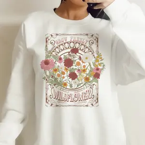 Vintage BOHO Sweatshirt Retro Floral Wildflower Pullover Poppies Daisies Roses Top Grow Freely Sweater Spring Flower Womenswear Crewneck