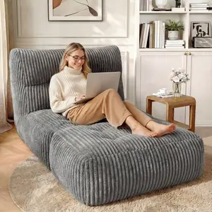 【Stock Up Sale】 Raybee Bean Bag Sofa,Giant Bean Bag Chairs for Adults 31.49" H with Foldable Ottoman,Big Lounge Chair with Memory Foam Filled for Living Room, Bedroom or Balcony,Lazy Floor Sofa