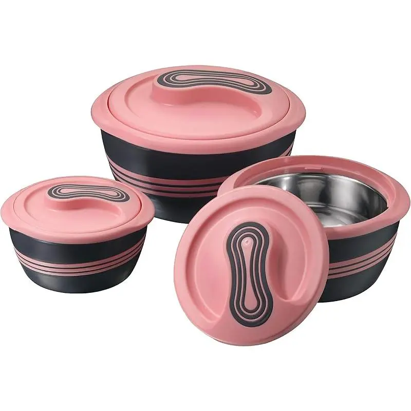 Stylish Insulated Casserole Dish Set with Lid, 3-Piece (2.6/2/1 Qt) - Thermal Bowls, Stainless Steel Hot Pot Food Warmer/Cooler, Soup/Salad Serving Container - Ideal Gift for Moms, Pink, Tableware, Fruit, Lunch Box Warmer