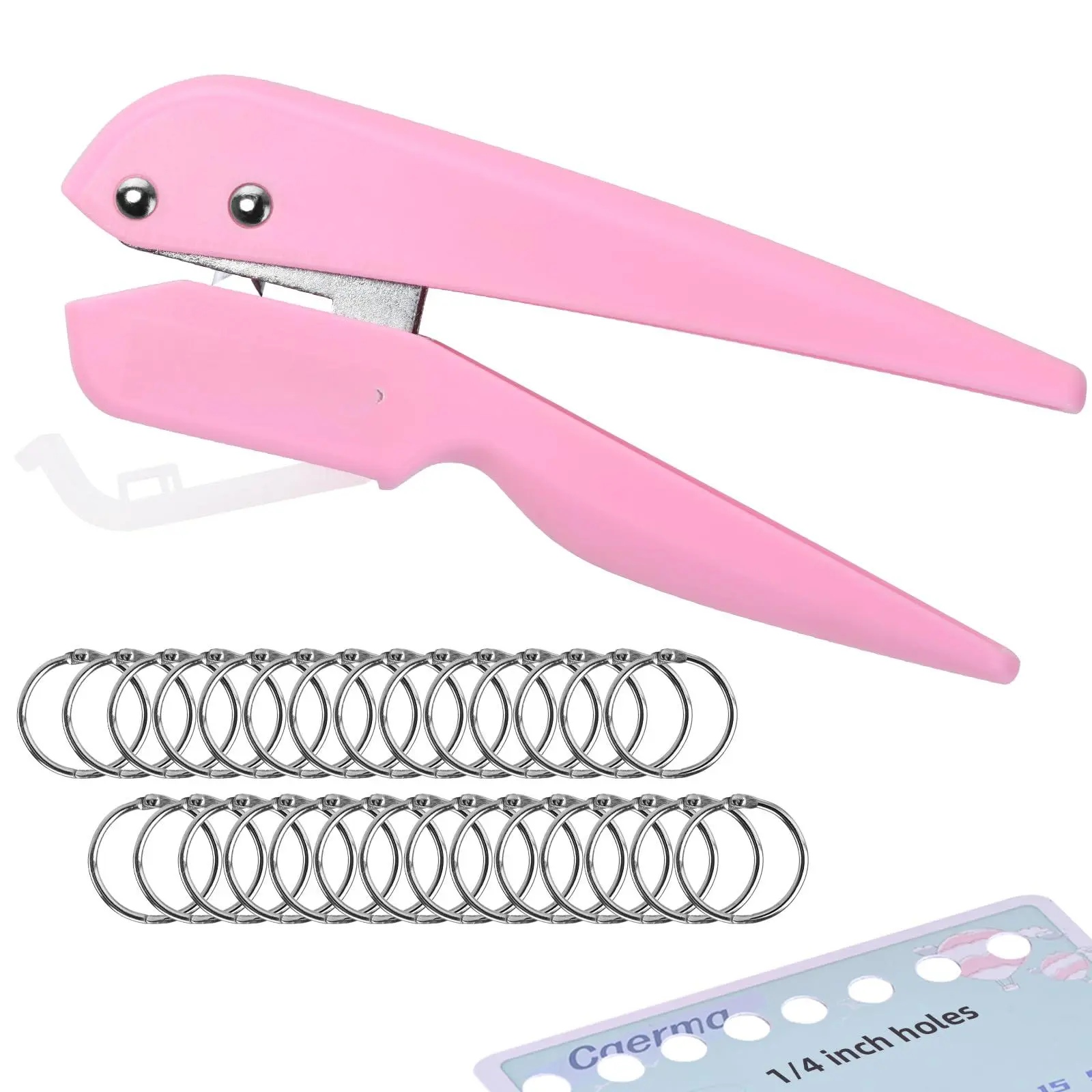 Single Hole Punch  with 30 Loose Leaf Binder Rings 1/4" Punches 50% Labor Savings Paper Puncher 15 Sheet Capacity for Cards Plastic Cardboard Pink
