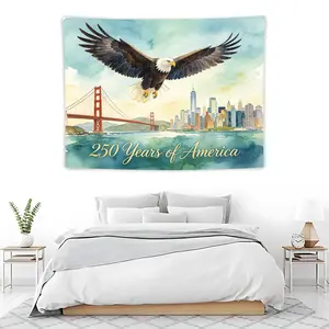 250 Years of America Watercolor Bald Eagle Tapestry, Hand-Painted Usa Patriotic Wall Hanging, Large Decorative Home Decor Gift