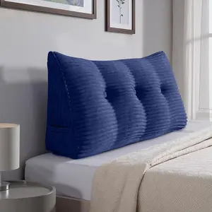 Headboard Pillow Twin Triangular Wedge Pillow for Headboard Bolster Pillow for Bed Sofa Daybed Pillow for Sitting Up Reading or Working with Removable Cover, Blue