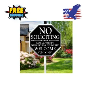 11" x 27" No Soliciting Yard Sign With Stake For House, Easy To Install (Welcome)