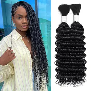 Deep Wave Bulk Braiding Hair 100 percent Human Hair Unprocessed Brazilian Virgin Hair for Human Hair Extensions 2 Braids Per of 1 pack 100g