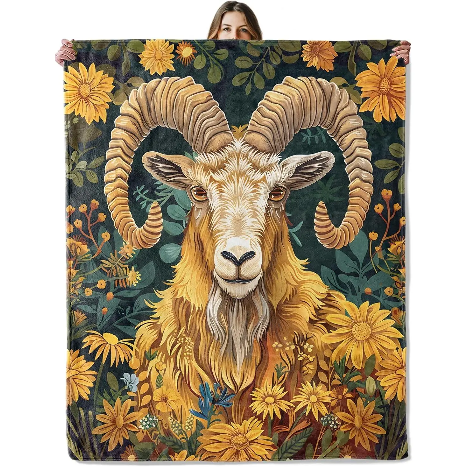 Goat Throw Blanket for Girls Boys Kids Adults, 50x60 in, Cozy Flannel Blanket for Bedroom, Camping, Couch, Room Decor, Fuzzy Warm Soft Gifts