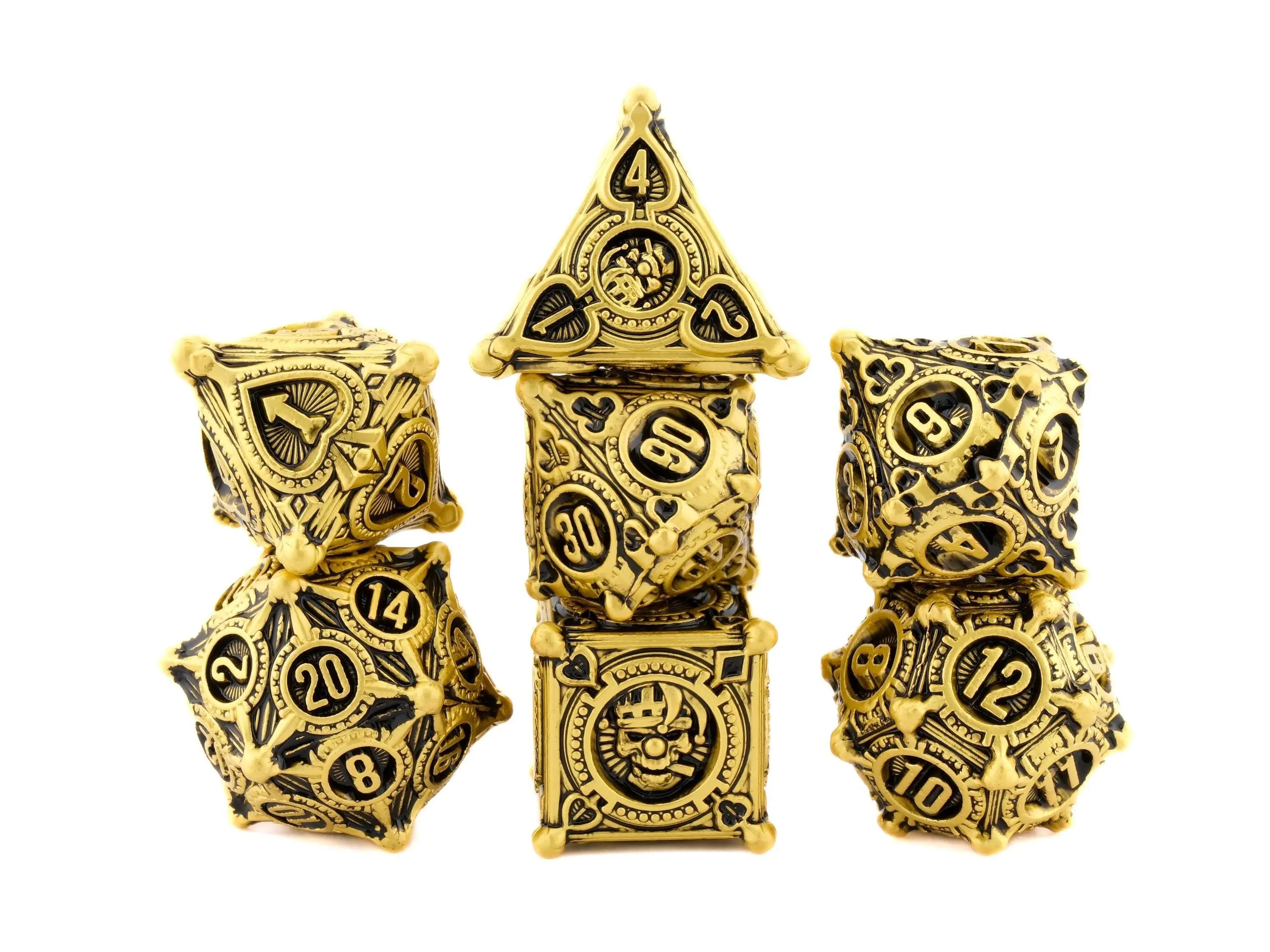 Joker Metal Polyhedral Dice Set, 7-Piece Collection with Skull Clown & Playing Card Designs for Dungeons & Dragons TTRPG Sessions