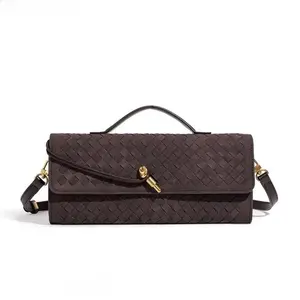 2026 New Women's Retro Woven PU Leather Handbag, Matte Long Evening Shoulder Bag