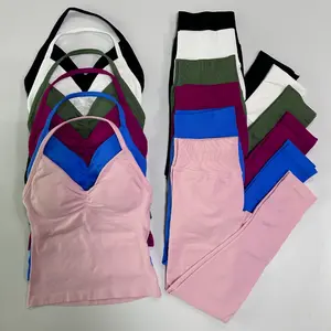 （With tag）Seamless High-Waisted Lifting Workout Shorts 2 Pieces Impact Gym Set Women Seamless Impact Longline Strappy Tank Top High Waist Leggings Fitness Yoga Clothing  Active wear