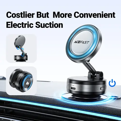 ACEFAST E30 Electric Vacuum MagSafe Car Cellphone Mount - 360-Degree Rotatable, Portable, Durable Reusable Suction Cup, Adhesive Pad, Reposition w/o Mess, Phone Holder for Car, Fits iPhone/Android, Windshield Vlogging Use