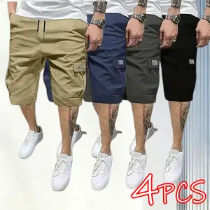 4-Piece Men’s Four-Piece Shorts Set – Brown/Black/Dark Navy Blue/Green – Angled Cargo Pockets – Versatile Casual Wear – Everyday Use — Men’s Workwear Cargo Shorts SpringStatements#SummerVibes