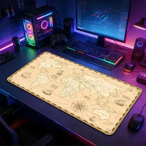 Antique Nautical World Map Large Extended Gaming Mouse Pad, Non-Slip Rubber Base Stitched Lock Edge Desk Mat, Retro Explorer Style Art Design, Durable Computer Accessory for Home Office & Gaming Setup, Perfect Gift for Geography Enthusiasts & Gamers