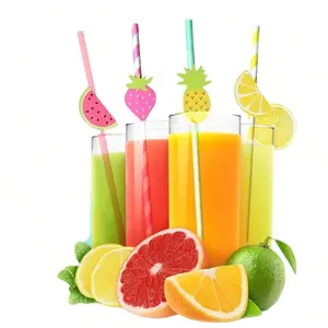 Summer Fruit Paper Straws (10-Piece) – Lemon, Watermelon, Strawberry, Orange & Pineapple Straws for Birthday, Pool Party, BBQ, Picnic, Tropical Theme & Cocktails