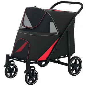Dog Cat Stroller Black 44 Inch Long Frame Thick 600D Oxford Fabric Rear Foot Brakes for Camping Trip Picnic Lakeside Path