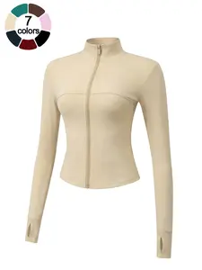 Women Zipper Stand Collar Sports Thumbhole Jacket Long Sleeve Top Slim Fit Body Shaping With Thumb Holes Casual Skin-Friendly Comfortable Yoga Wear Daily Outfit Gym Outdoor Running Cycling Fashionable Versatile Sportswear Workout Clothes Women
