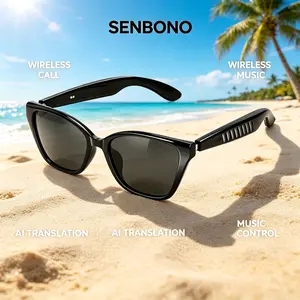 SENBONO AI translation glasses support real-time translation in 140+languages, Sunglasses, Multifunctional smart glasses, audio, making phone calls, ultra light frame, unisex, daily wear, suitable for office, driving, cycling