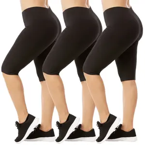3 Pack Women's Biker Shorts Cotton Knee Length Leggings Plus Size High Waisted No See-Through Workout Running Cycling Yoga Tummy Control Activewear