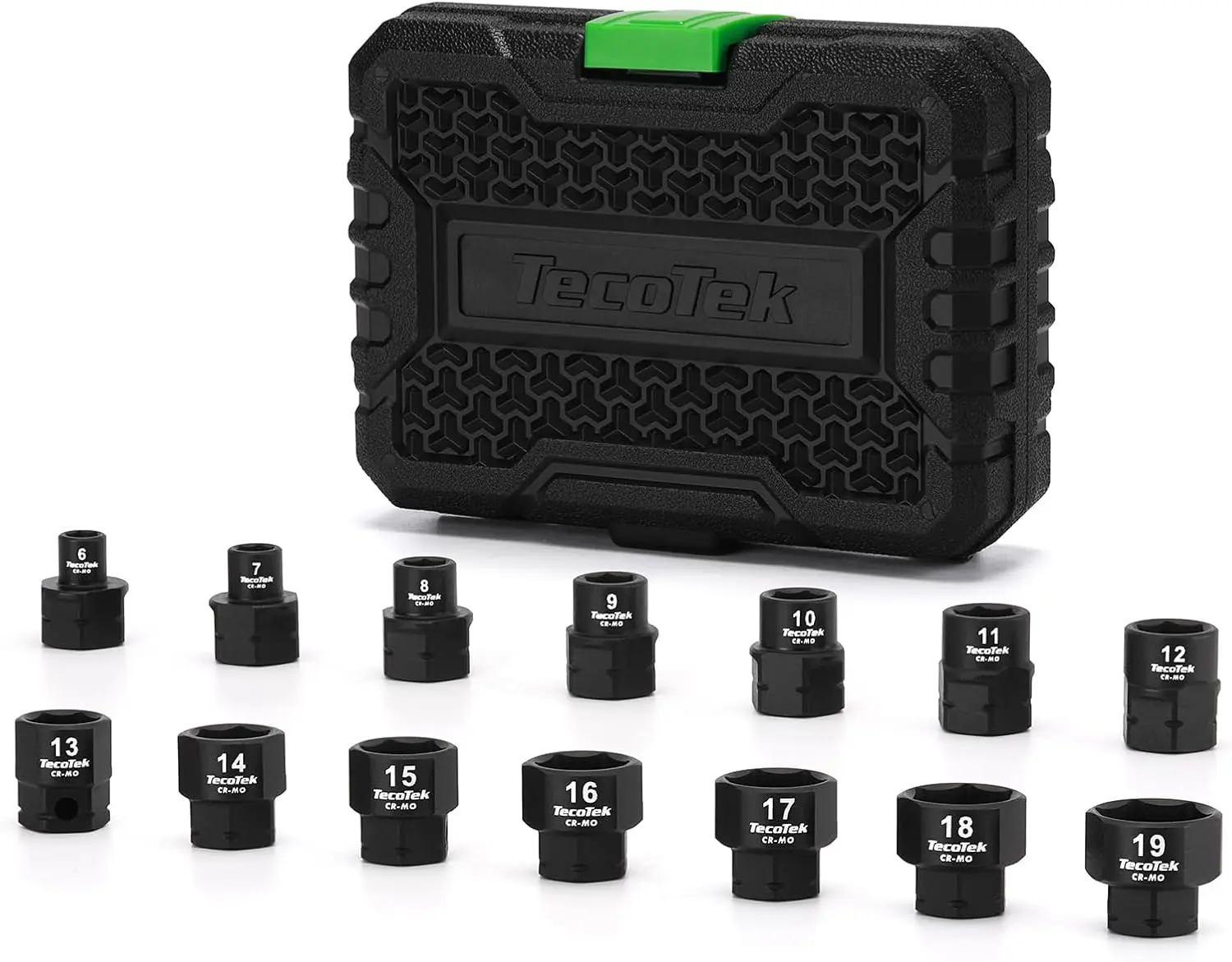 14-Piece 3/8-Inch Impact Drive Metric Low Profile Short Socket Set, 6mm-19mm No-Skip Sizes, 6-Point Cr-Mo Steel Stubby Sockets for Tight Spaces