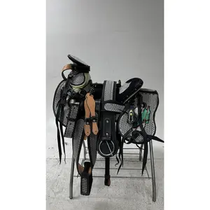 Charro Saddle – Black Suede with Silver Bordado & San Judas Embroidery (15.5”) “El Protector”