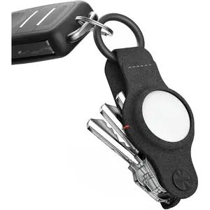 SmartKey AirTag Keychain Key Holder, Compatible with Apple AirTag Holder, Key Organizer Keychains, Case for Air Tag Key Chain, Key Ring - (Up to 5 Keys, Black Vegan Leather, Air Tags Not Included)