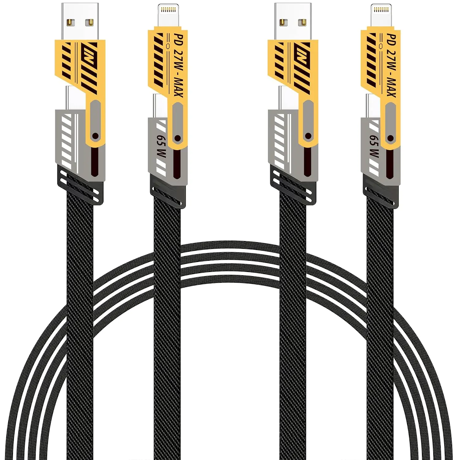 4 in 1 Multi Fast Charging Cable(Up to 65W & Data Sync), 6.65 FT Cable with USB A to C/USB C to C/USB A to Apple-Device/USB C to Apple Device, Compatible with iPhone 7-17/Pad/Android/MacBook