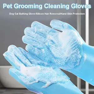 Silicone Kitchen Gloves Dishwashing Cleaning Waterproof Pet Bathing Flexible Non Slip Wash Multi Use Household Gloves for Home & Pet Care