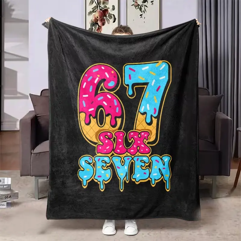 1Pc Modern Christmas Throw Blanket, Soft Flannel All Seasons Bedspread with Bold 67 Number Print, Machine Washable Cozy Bedding for Home, Christmas Gifts