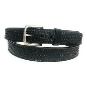 MEN'S BLACK LEATHER WORK BELT. BASKET WEAVE HEAVY DUTY UNIFORM WORK CASUAL BELT