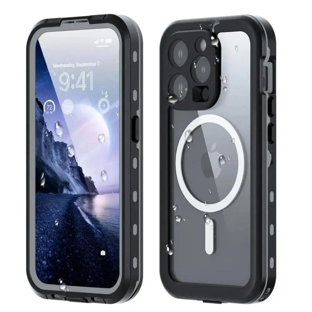 For iPhone 17 Air 16 16e 15 14 Plus 13 Pro Max IP68 Waterproof Diving Case Built-in Screen Protector Dustproof Magnetic Cover